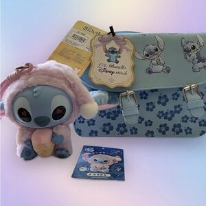 172, Disney Stitch Confirmed Strawberry Cone Plushie+Disney Stitch Satchel Bag